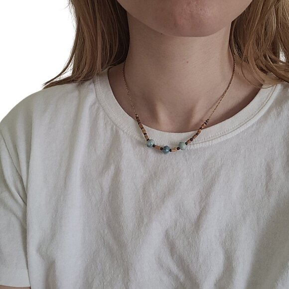 Eclectic Vintage Beaded Necklace Gold Chain Boho Summer Style - Picture 4 of 5